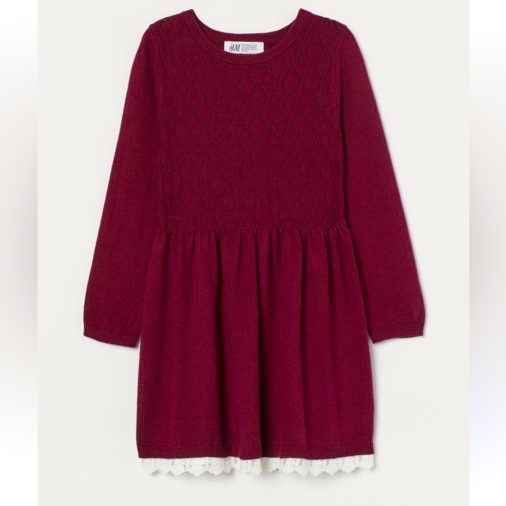 NWT H&M Lace trim knit burgundy baby girls toddlersl dress size 2t